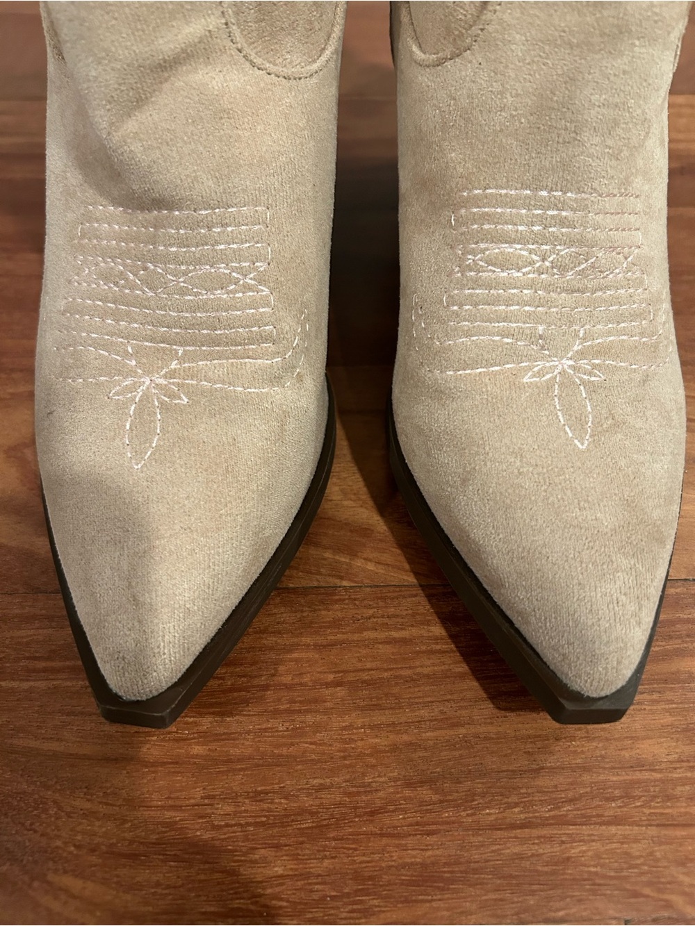 Cowgirl Boots Pointed Toe Block Heel Mid Calf Embroidered Faux Suede Size 6 36 - Picture 12 of 16